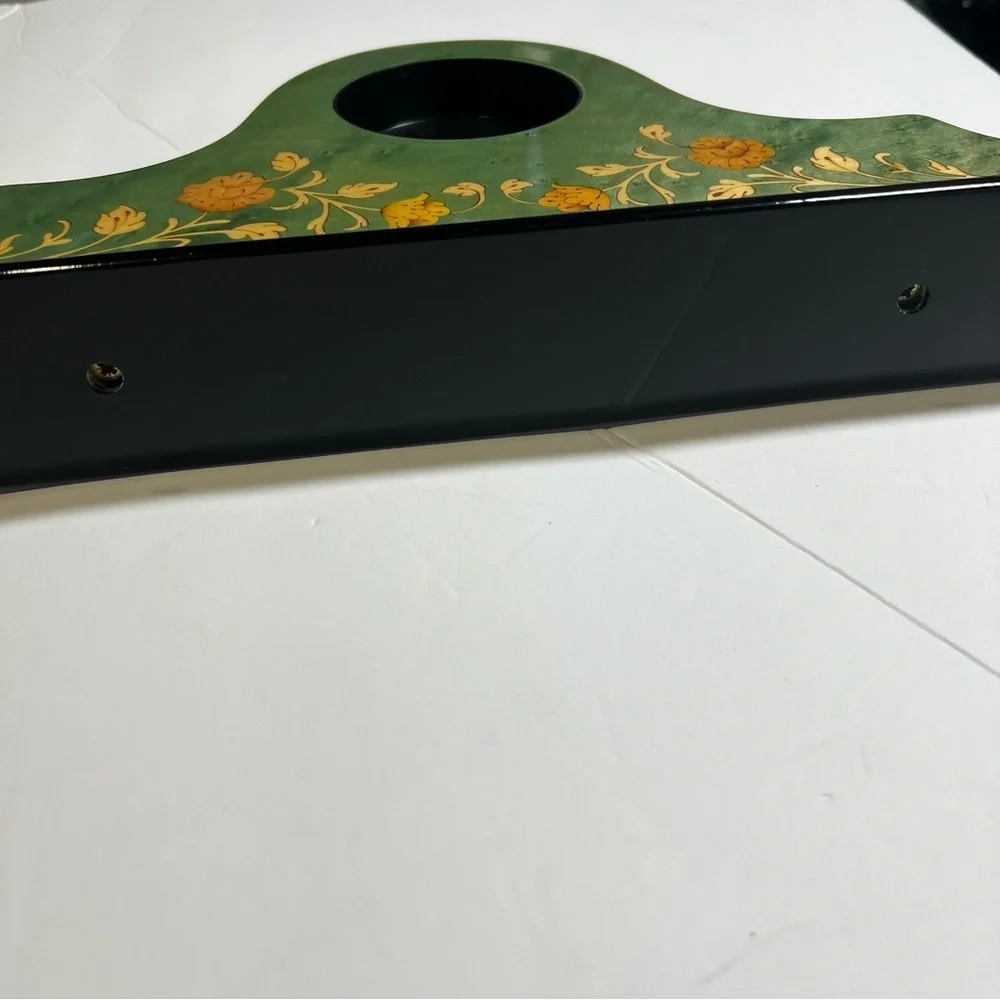 Green Italian Inlaid Mantle Clock Floral New Vintage